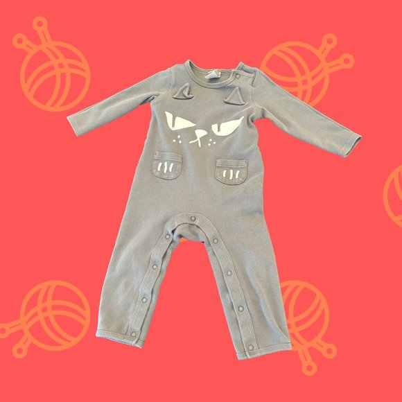 Kitty Face Long Sleeve Romper - Picture 1 of 8